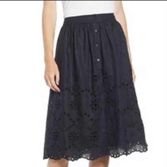 Rachel Parcell Dresses & Skirts - Rachel Parcell Skirt Midi Eyelet Linen Black